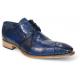 Duca Di Matiste "Imperio" Ocean Blue Genuine Italian Calf Leather Crocodile/Ostrich/Lizard Print Lace-Up Dress Shoes.